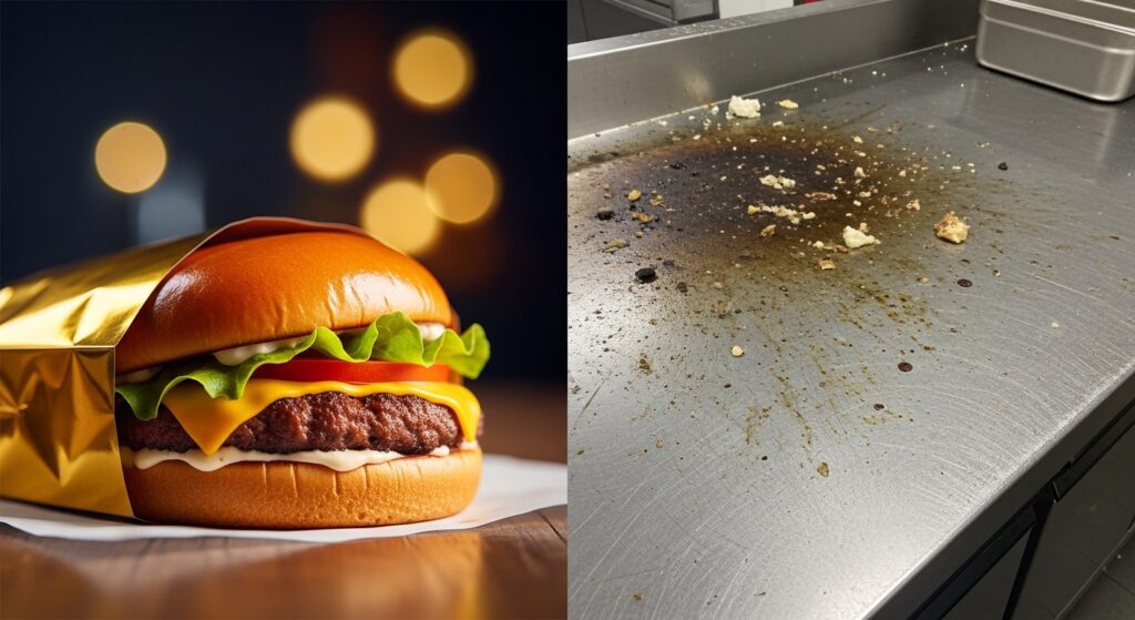 Dark industrial corridor of a shared cloud kitchen facility in India