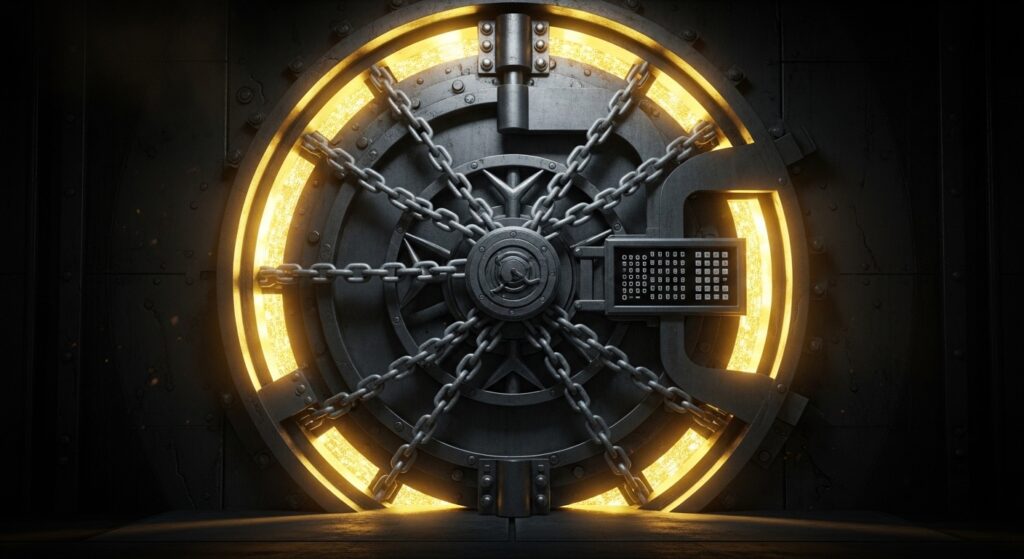 A massive leaking water tank representing the hidden risks of RBI's forex reserves during capital flight. 