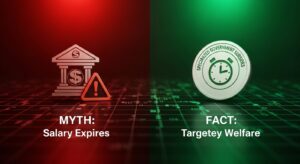 Split screen graphic explaining the difference between retail savings and targeted welfare.