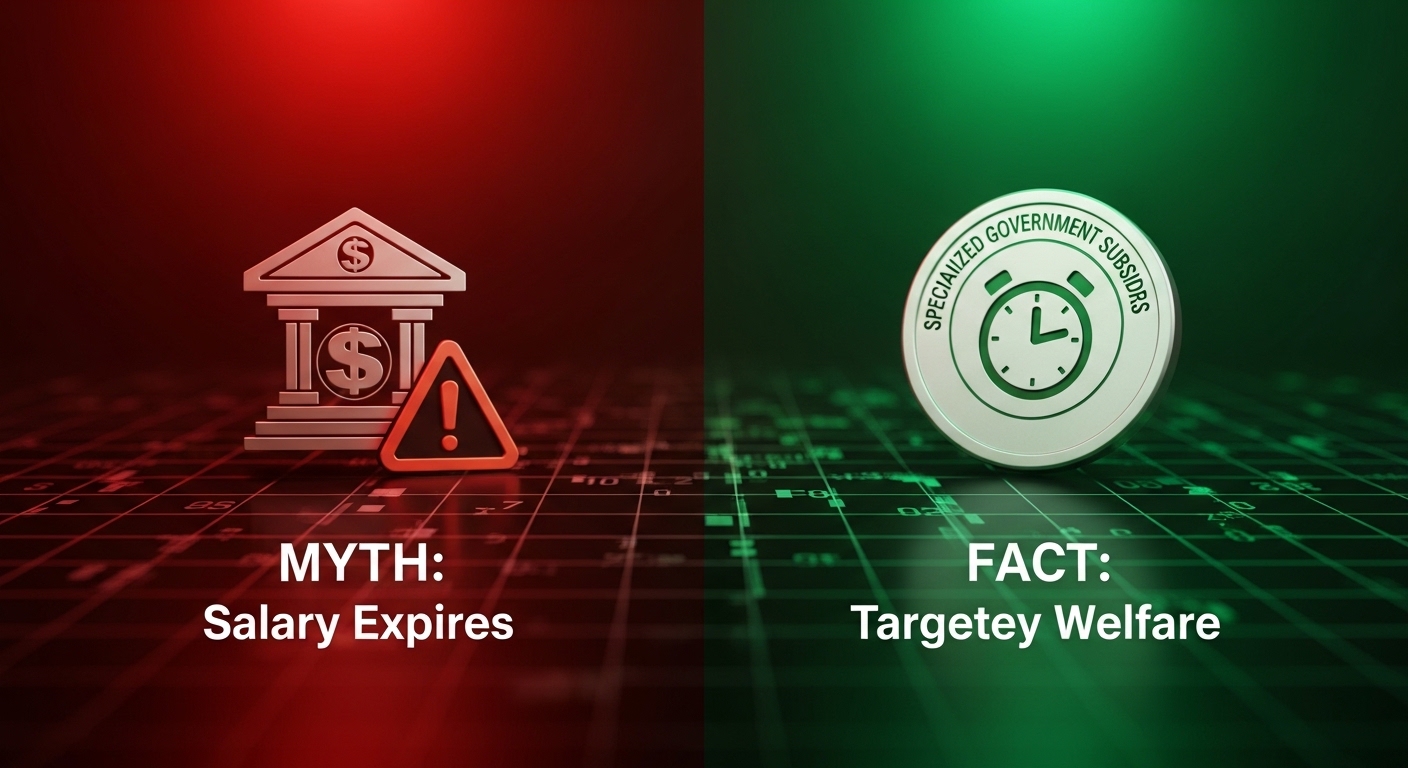Split screen graphic explaining the difference between retail savings and targeted welfare.