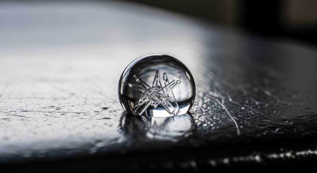 A microscopic diagram showing how plastic chemicals act as mimics to block cellular receptors.