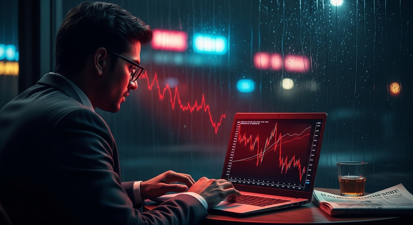 A ₹500 Indian currency note dissolving into digital sand, illustrating the severe Rupee crash against USD.